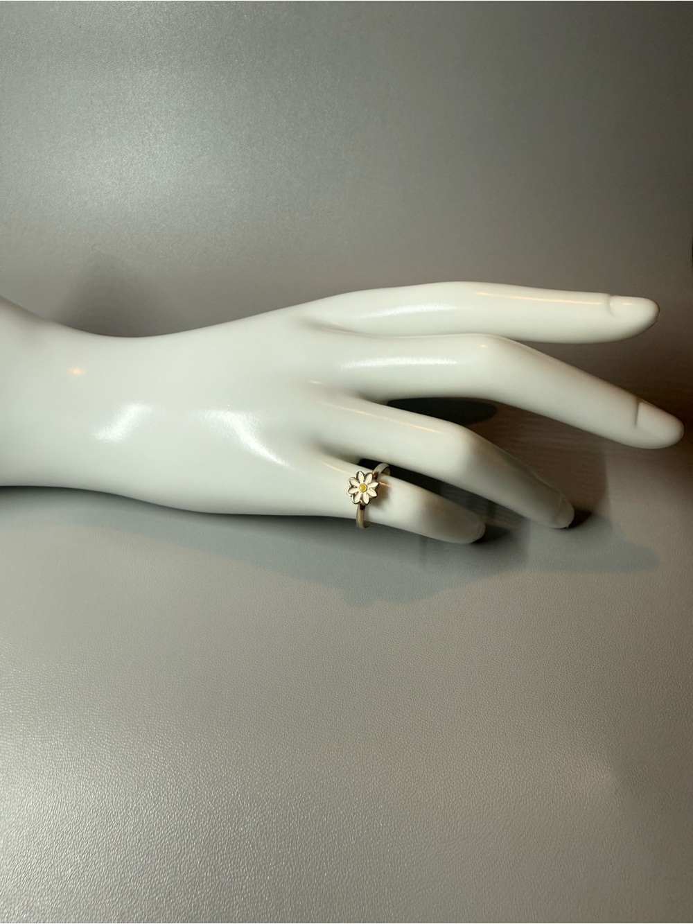 Delicate Gold Daisy Flower Ring with White Enamel